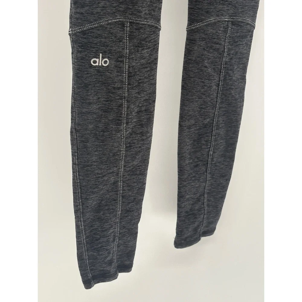 Alo Leggings Revel Fleece Lined Women Size XS Black Gray High‎ Rise